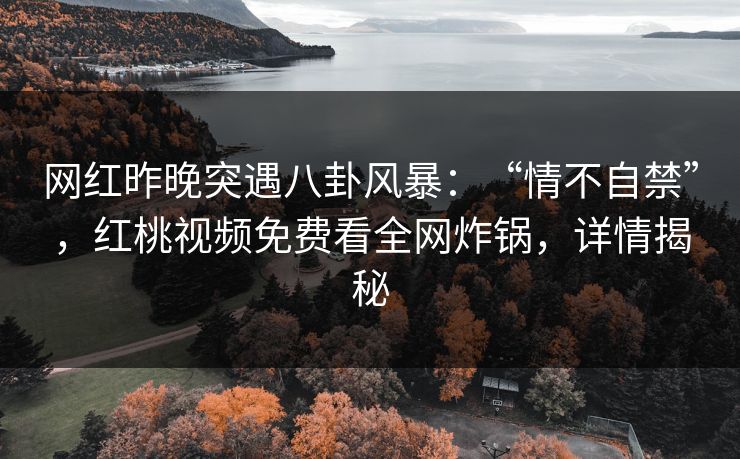 网红昨晚突遇八卦风暴：“情不自禁”，红桃视频免费看全网炸锅，详情揭秘
