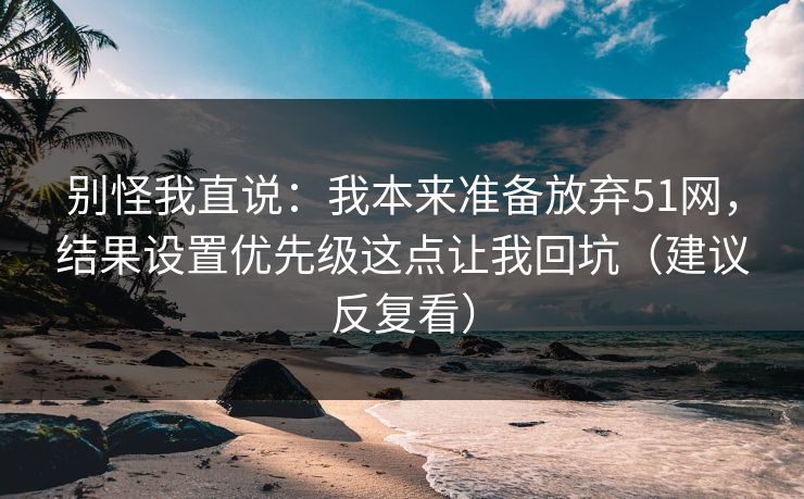 别怪我直说：我本来准备放弃51网，结果设置优先级这点让我回坑（建议反复看）